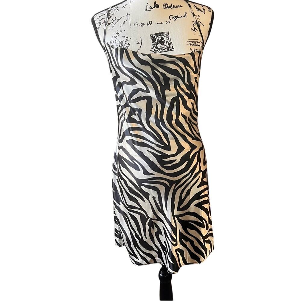 H&M Divided Zebra Mini Satin Slip Cowl Neck, Dropped &‎ Cross Back, Size Small
